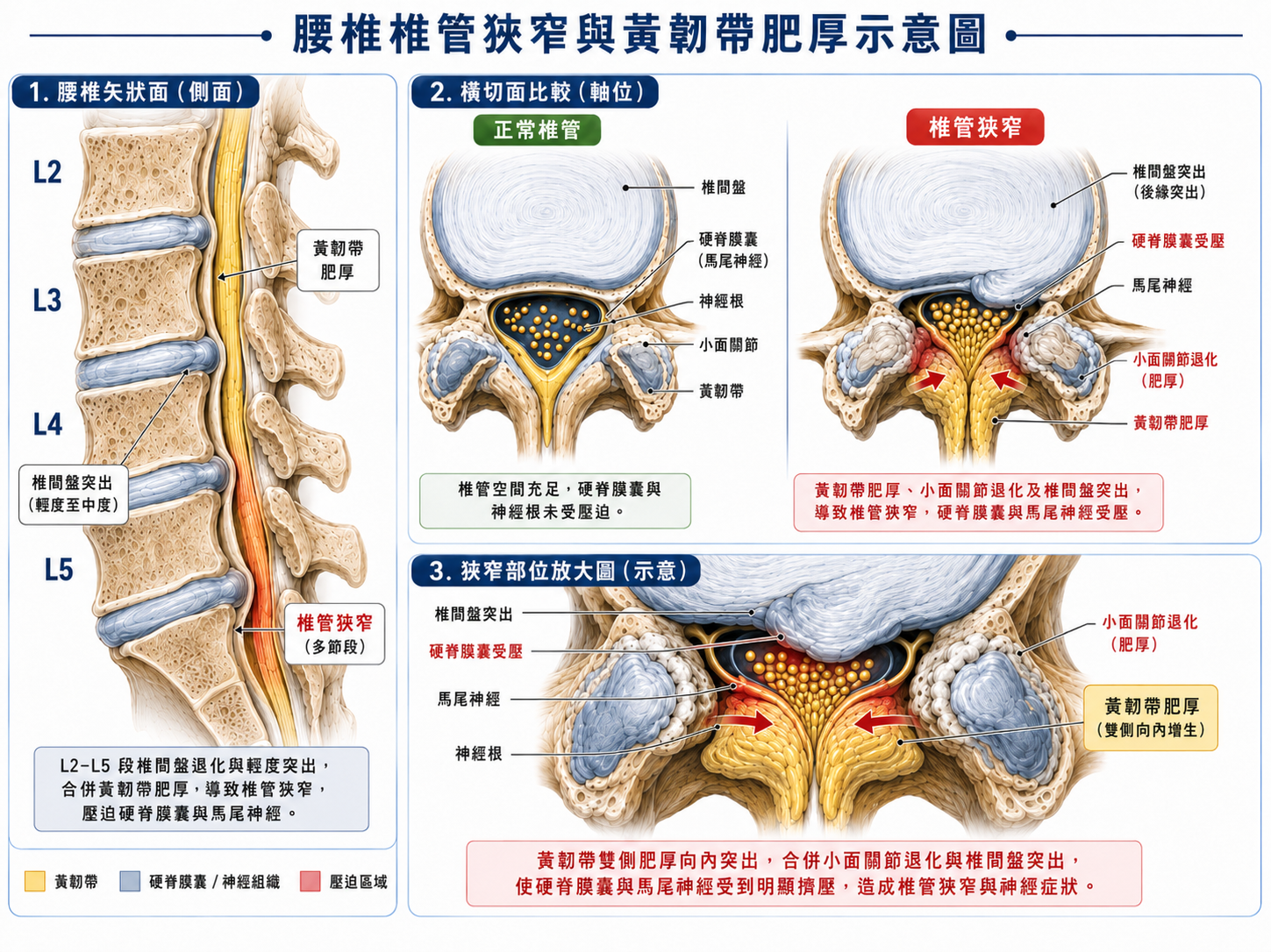 壓迫神經導致馬尾症候群示意圖